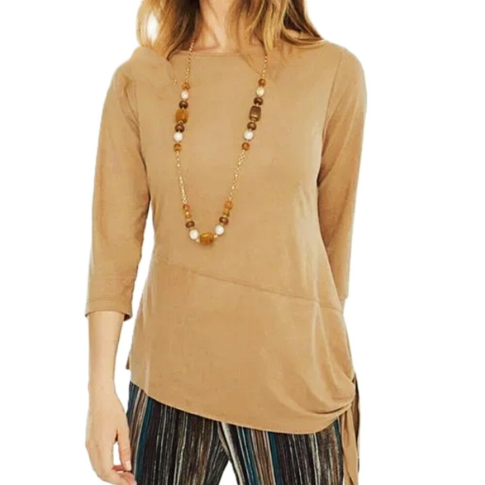 Chicos travelers collection tan faux suede angled hem top size 0